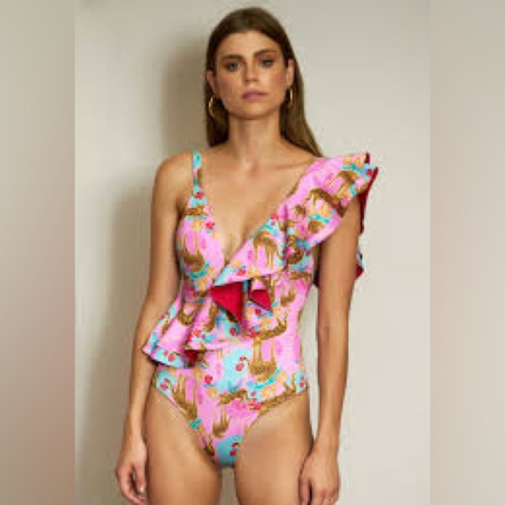 Floral Ruffle One-Shoulder Swimsuit